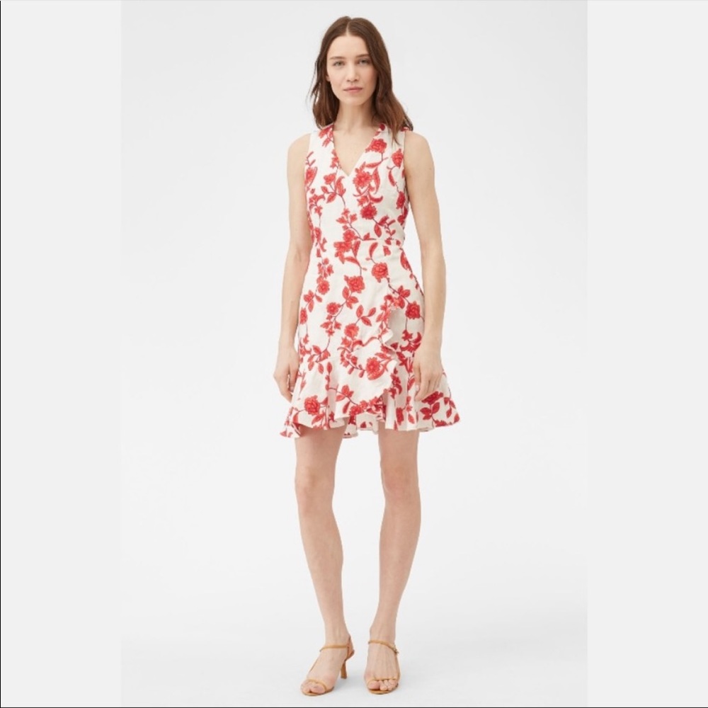 Rebecca Taylor Women's Sleeveless Scarlet Wrap Dress, Ivory/Red Coral NEW